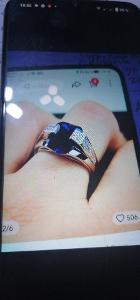Krásný prsten se Safírem, imitace čirých briliantů.Briliant brus.Vel57