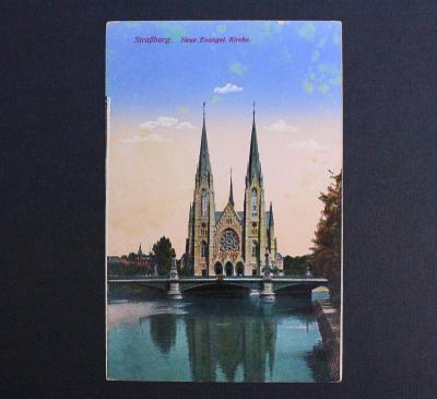 Postkarte pohlednice Strasbourg Neue Evangel. Kirche Kunstverlag J. Re