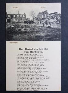 Válečná pohlednice Harboueye Der Brand der Kirche von Harbouey