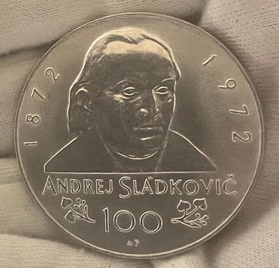 Vzácná R stříbrná 100 medaile 1972 Sládkovič Nevydaná BK 