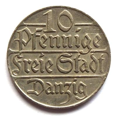 Danzig, Freie Stadt, 10 Pfennige 1923,  mědinikl, (nyní Gdaňsk)