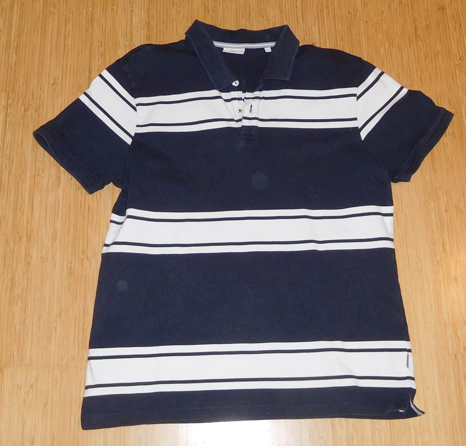 S.OLIVER - modrobiele pruhované tričko s golierom - L - Pánske oblečenie