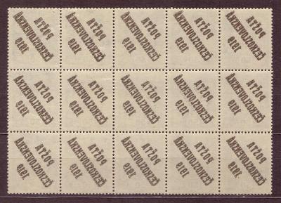 PČ 1919 (ČSR I) - 15-ti blok - Obtisk přetisku na lepu od 1 Kč (2334)