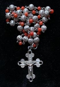 Stříbro krásný stříbrný růženec mořský korál Ag svátostka kříž křížek 