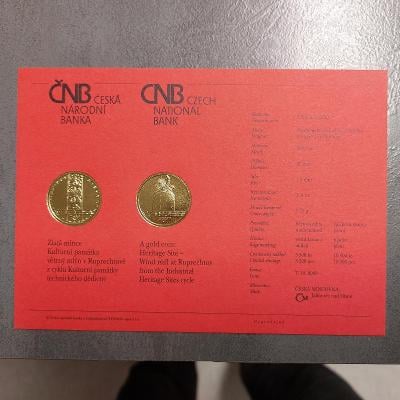 Certifikát ke zlaté minci 2500Kč KPTD Větrný mlýn v Ruprechtově 