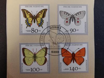 NĚMECKO - 1991 - Kompletní řada - Ražené - Mi.1512-19 - Fauna Motýli 
