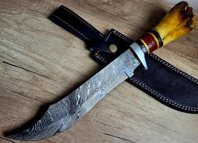 velká lovecká Damašková dýka / meč 38 cm s koženým pouzdrem