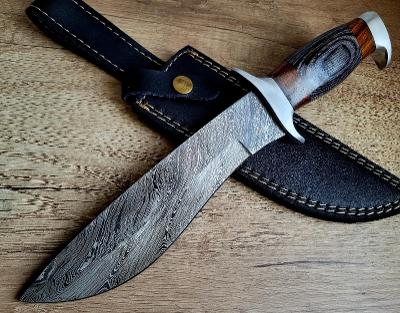 velký Damaškový nůž BOWIE 32 cm s koženým pouzdrem