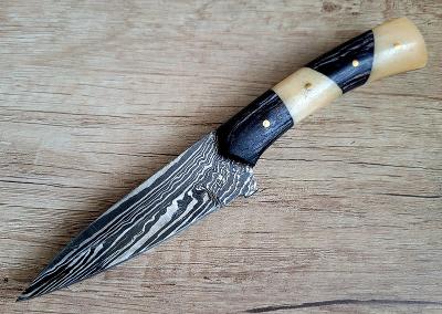 malý kuchynský / poľovnícky Damaškový nôž 18,5 cm - ťavia kosť/pakka