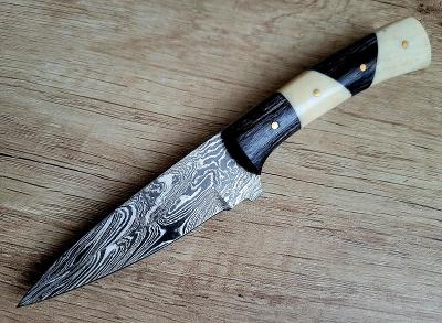 malý kuchyňský / lovecký Damaškový nůž 18,5 cm - velbloudí kost/pakka