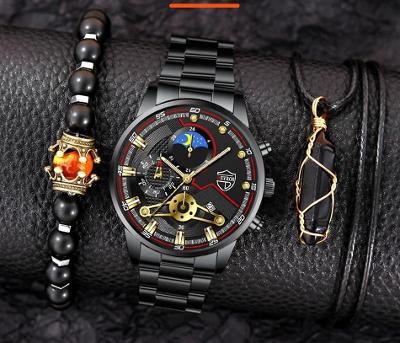 Pánské hodinky Černé + náramek + přívěšek s krystalem