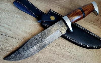 velký Damaškový nůž BOWIE 32,5 cm s koženým pouzdrem