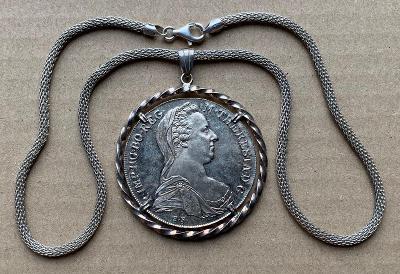 Veliká R-U mince tolar Marie Terezie 1780 medaile šperk medailon TOP