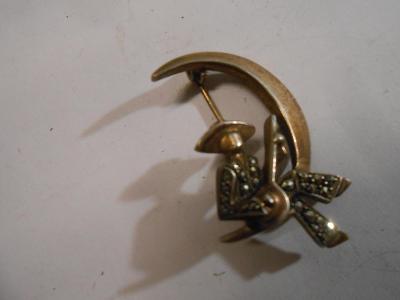 Krásný Šperk Filigrán Brož Deco Pierot Kytara Markazit Ag Stříbro 1930