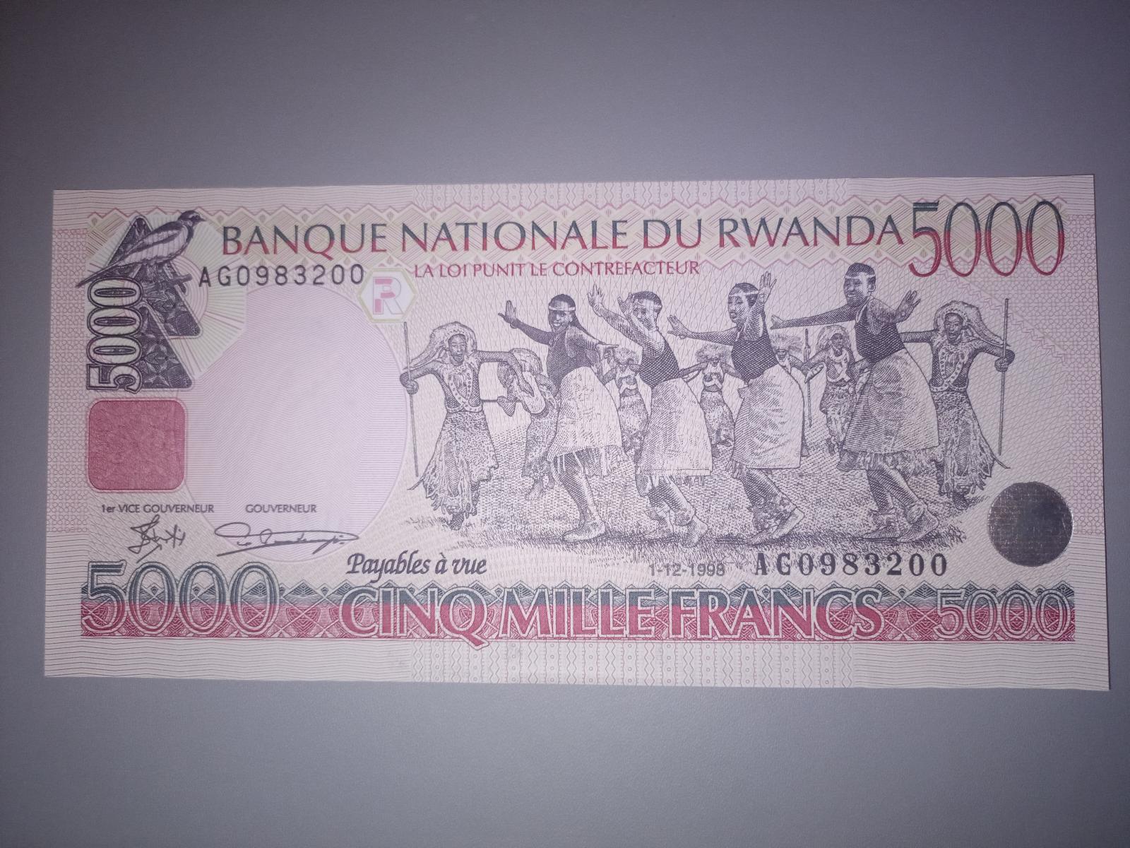 5000 francs Rwanda 1998. UNC/UNC- - Zberateľstvo