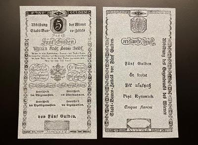 5 Gulden 1806, Viedenská Bankocedula 6.emisie, Formulár líca a rubu UNC