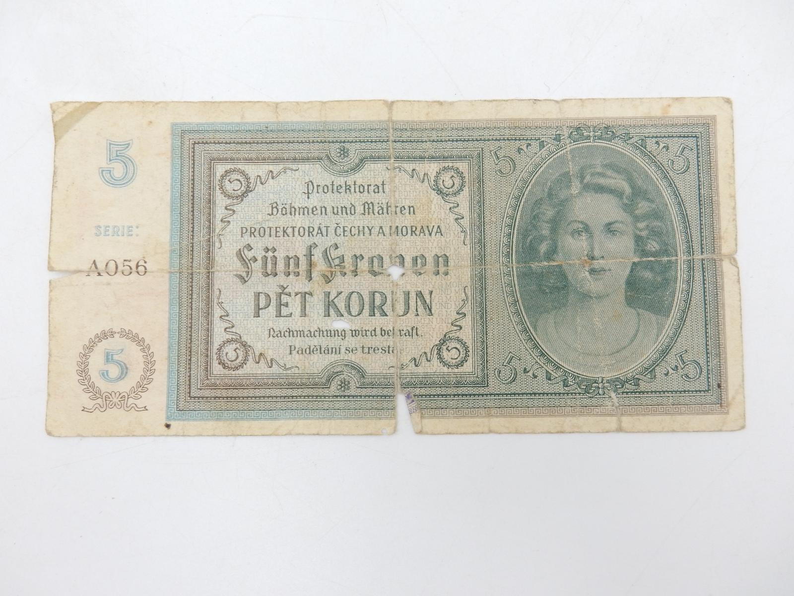 Protektorát Čechy a Morava. 5 korún - Séria a056 - Bankovky