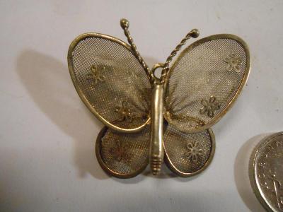 Krásný Velký Motýl Šperk Brož Deco Kov Filigrán 1965