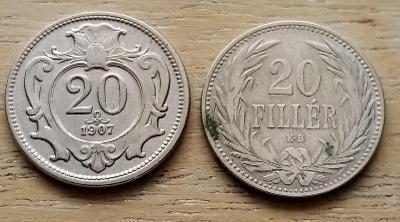 Lot mincí. 20 Heller 1907 + 20 Fillér 1893