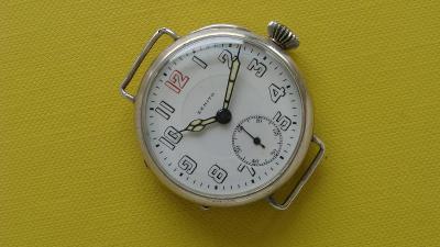 Celo stříbrné 0,925 vojenské hodinky Zenith se smaltovaným číselníkem