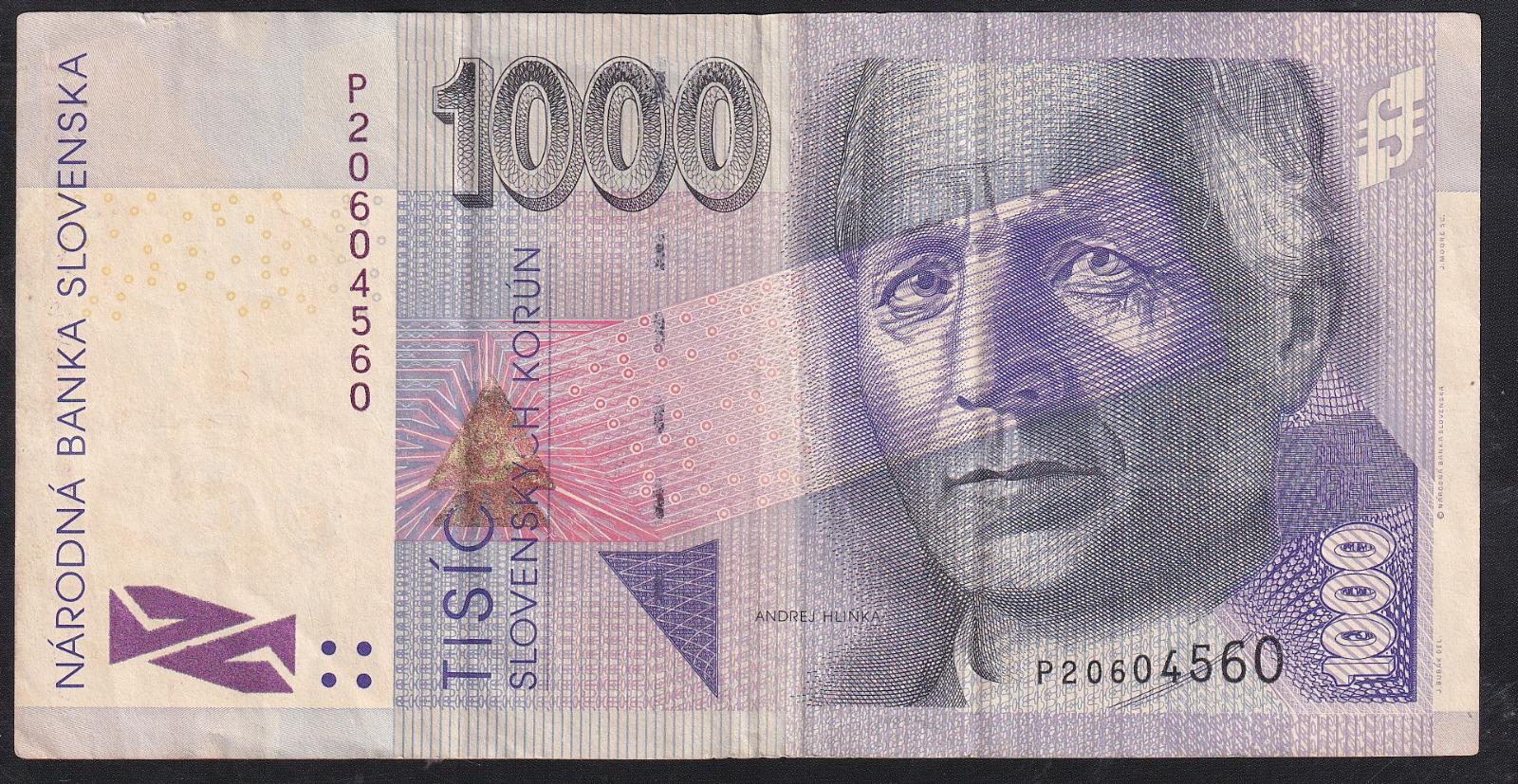 VZÁCNA SLOVENSKÁ 1000 KORUNA 1999 SÉRIA P - KRÁSNA - Bankovky