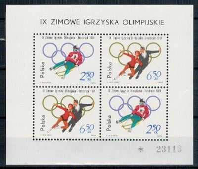 Polsko 1964 Známky aršík 32 ** sport Olympiáda olympijské hry
