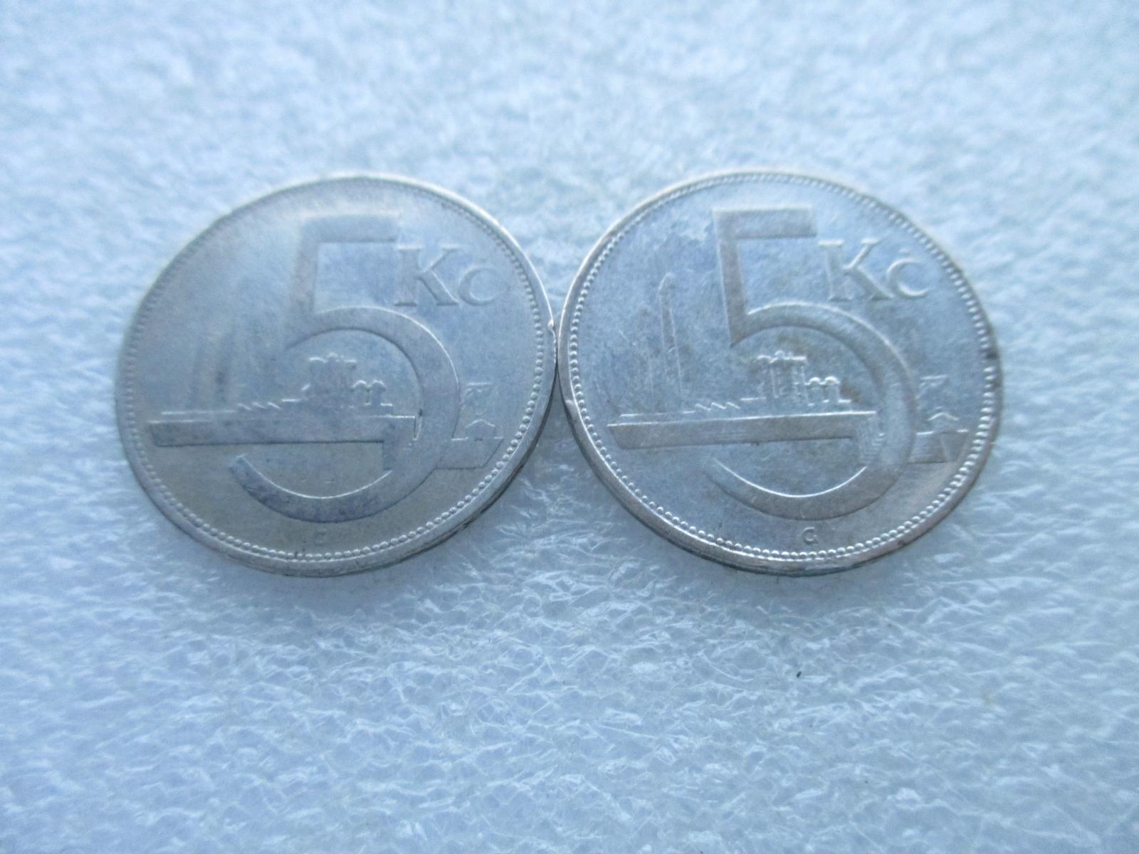 Strieborné prvorepublikové mince 5 kčs 1930- obrátené vlnovky - vzácne - Numizmatika