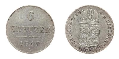 Rakousko - Uhersko, F.Josef I., 6 Krejcar, 1849 A, Ag mince, stav 1/1