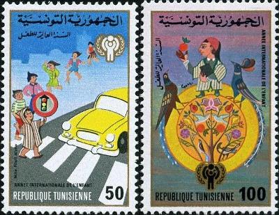 Tunisko 1979 Známky 959-960 ** děti bezpečnost na silnici auto ptactvo