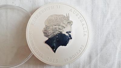 10 dollars 10 OZ  311gr. Alžběta II. Rok hada Ag investiční mince 2013