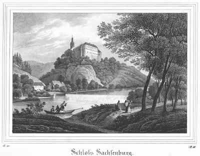 Sachsenburg, Saxonia, litografie, (1840)