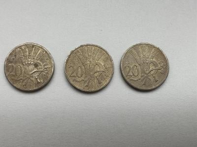 Československo 20 Haléřů 1926, 20 Haléřů 1924, 20 Haléřů 1921