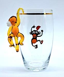 Retro sklenice se skleněnou opičkou 