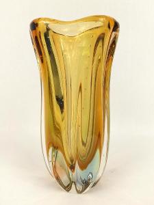 Úchvatná vysoká svetlo žltá váza s bublinami - Hana Machovská
