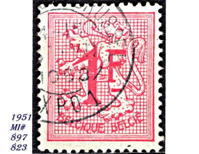 Belgie 1951,  číslo na stojícím lvu /znak/, MF