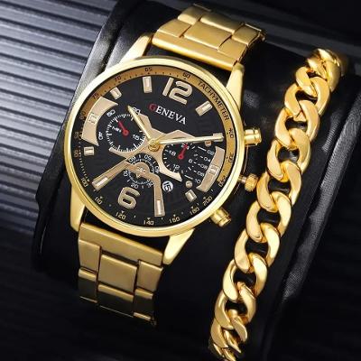 Sportovně-elegantní hodinky pánské  +  náramek  ve zlaté barvě 