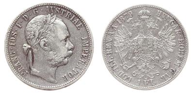 Rakousko - Uhersko, F.Josef I., 1 Zlatník,  1879, Ag mince, stav -0/0-