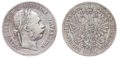 Rakousko - Uhersko, F.Josef I., 1 Zlatník,  1879, Ag mince, stav 1/1