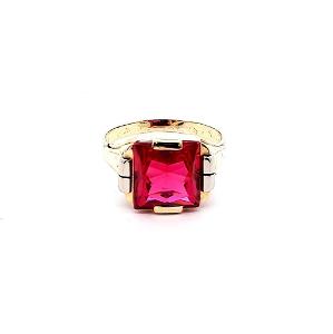 Zlatý prsten s červeným kamenem, rubín, vel. 58