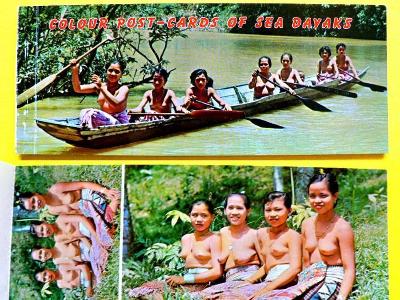 Colour post-cards of sea dayaks Sarawak EROTIKA Vzácné 10 pohlednic			