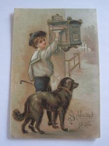 Chlapec se psem-tlačená a zlacená-r.1909-MF   