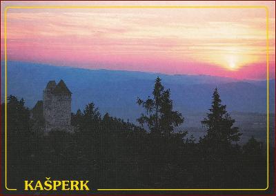 Kašperk * ​​pohľad na hrad, západ slnka, hory * Klatovy (Šumava) * B296