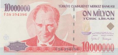 Turecko, 10 miliónů lir, 1970, Pick 214, VF
