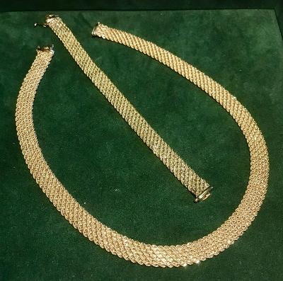 Luxusní sada zlatého víceřadého náhrdelníku a náramku 24,16 g Au 14 K