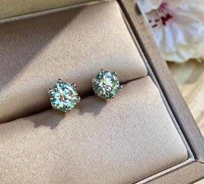 Moissanit moissanite zelený uni diamantové náušnice diamant 925 1 ct.