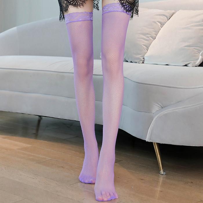 Sexy sieťované nadkolienky s krajkovým lemom 8096 - Erotická bielizeň, obuv