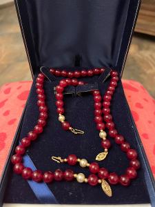 Rubinový náhrdelník + náramek/nerost , minerál/uzávěry Au 585