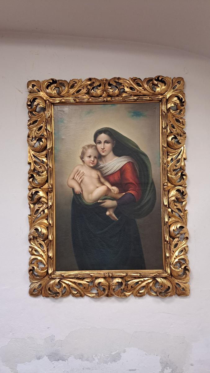 Veľký starožitný obraz - Madona s dieťaťom olej plátno 18 - 19 st. 5864 - Umenie