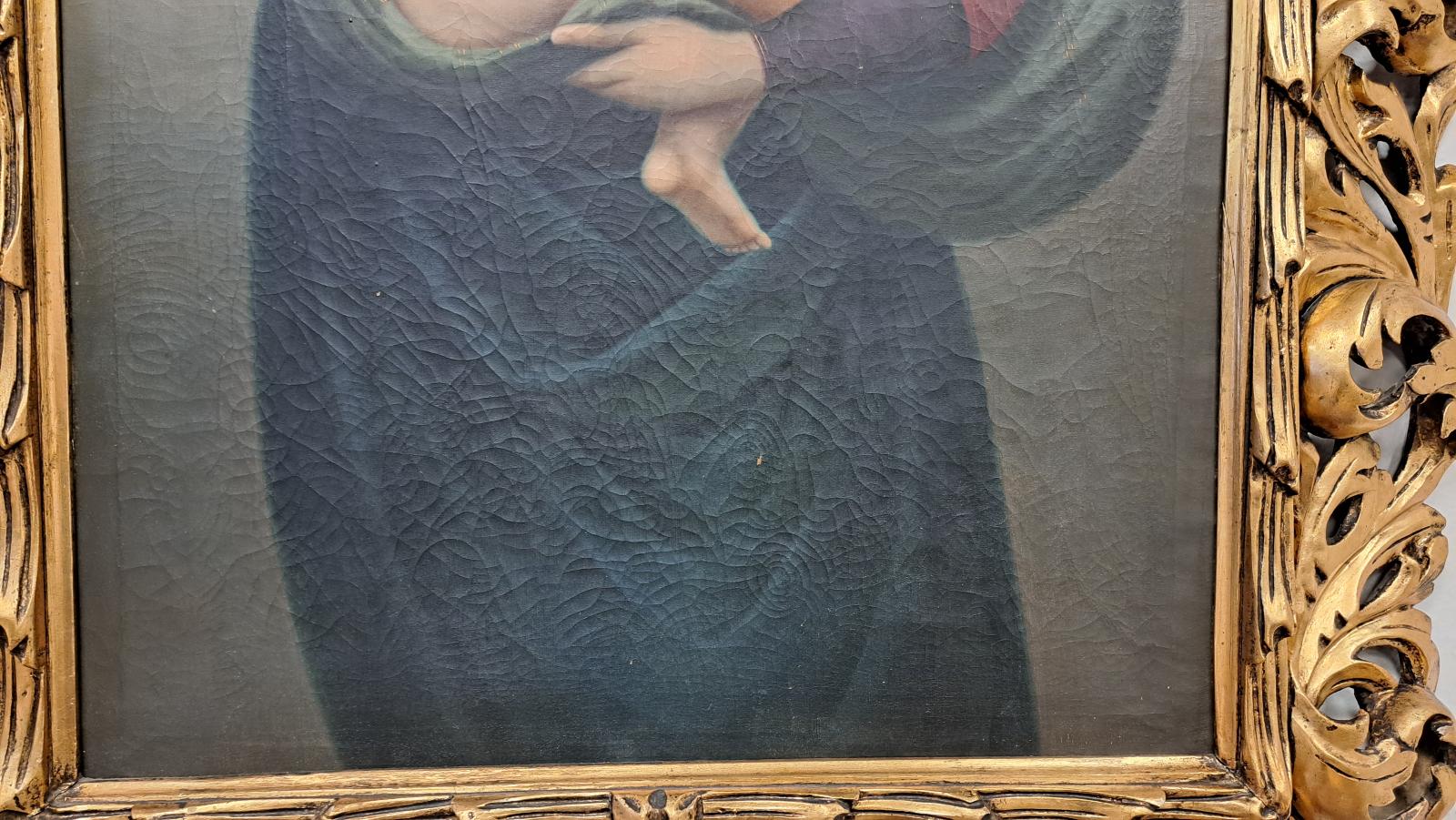 Veľký starožitný obraz - Madona s dieťaťom olej plátno 18 - 19 st. 5864 - Umenie