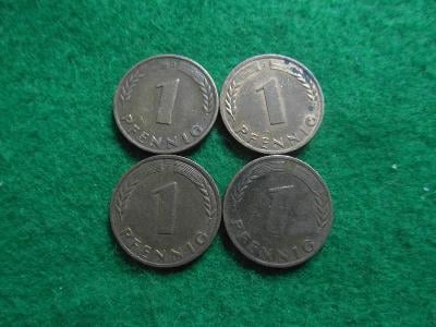 Německo konvolut mincí 1 fenik 1950 BRD 4 ks - každá jiná